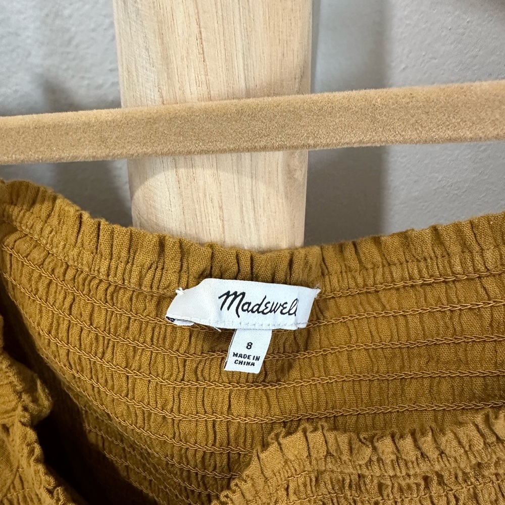 Madewell Mustard Smocked Square-Neck Peplum Blouse - Picture 4 of 5
